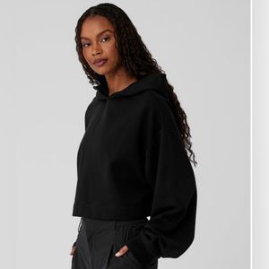 🖤 NWOT Alo Cropped Oversized Hooded Black Sweatshirt Size XS🖤